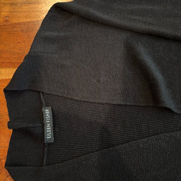Eileen Fisher Open Front Cardigan Black Organic Cotton Linen XS - Picture 5 of 11